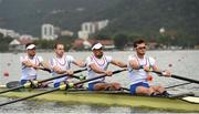 8 August 2016; Franck Solforosi, Thomas Baroukh, Guillaume Raineau and Thibault Colard of France in action during the Men's Lightweight Four repechage in Lagoa Stadium, Copacabana, during the 2016 Rio Summer Olympic Games in Rio de Janeiro, Brazil. Photo by Brendan Moran/Sportsfile