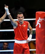 8 August 2016; Zoltan Adam Harcsa of Hungary is declared victorious over Arslanbek Achilov of Turkmenistan  during their Middleweight preliminary round of 32 bout in the Riocentro Pavillion 6 Arena during the 2016 Rio Summer Olympic Games in Rio de Janeiro, Brazil. Photo by Stephen McCarthy/Sportsfile