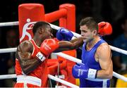 8 August 2016; Christian Mbilli of France, left, and Dmytro Mytrofanov of Ukraine during their Middleweight preliminary round of 32 bout in the Riocentro Pavillion 6 Arena during the 2016 Rio Summer Olympic Games in Rio de Janeiro, Brazil. Photo by Stephen McCarthy/Sportsfile