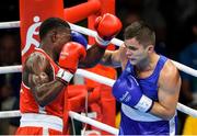8 August 2016; Christian Mbilli of France, left, and Dmytro Mytrofanov of Ukraine during their Middleweight preliminary round of 32 bout in the Riocentro Pavillion 6 Arena during the 2016 Rio Summer Olympic Games in Rio de Janeiro, Brazil. Photo by Stephen McCarthy/Sportsfile