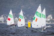 8 August 2016; Annalise Murphy of Ireland leads Race 1 of the Women's Laser Radial on the Escola Naval course, Copacabana, ahead of Lijia Xu of China, Evi Van Acker of Belgium and Gintare Scheidt of Lithuania during the 2016 Rio Summer Olympic Games in Rio de Janeiro, Brazil. Photo by David Branigan/Sportsfile