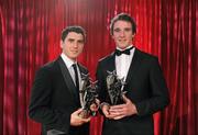 15 October 2010; Bernard Brogan, Dublin, left, with his GAA Football All-Star Player of the Year award, and Aidan Walsh, Cork, with his GAA Football All-Star Young Player of the Year award, during the 2010 GAA All-Stars Awards, sponsored by Vodafone. Citywest Hotel & Conference Centre, Saggart, Co. Dublin. Picture credit: Brendan Moran / SPORTSFILE