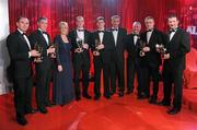 15 October 2010; Tipperary hurlers, from left, Eoin Kelly, Brendan Maher, Lar Corbett, Paul Curran, Noel McGrath and Brendan Cummins with their GAA Hurling All-Star awards and Mary Hanafin TD, Minister for Tourism, Culture and Sport, Jeroen Hoencamp, CEO, Vodafone Ireland, and Uachtarán Chumann Lúthchleas Gael Criostóir Ó Cuana during the 2010 GAA All-Stars Awards, sponsored by Vodafone. Citywest Hotel & Conference Centre, Saggart, Co. Dublin. Picture credit: Ray McManus / SPORTSFILE