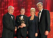 15 October 2010; Damien Hayes, Galway, is presented with his GAA Hurling All-Star award by Uachtarán Chumann Lúthchleas Gael Criostóir Ó Cuana and Jeroen Hoencamp, CEO, Vodafone Ireland, during the 2010 GAA All-Stars Awards, sponsored by Vodafone. Citywest Hotel & Conference Centre, Saggart, Co. Dublin. Picture credit: Ray McManus / SPORTSFILE