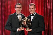 15 October 2010; Kildare footballers John Doyle, left, and Peter Kelly with their GAA Football All-Star awards during the 2010 GAA All-Stars Awards, sponsored by Vodafone. Citywest Hotel & Conference Centre, Saggart, Co. Dublin. Picture credit: Brendan Moran / SPORTSFILE