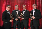 15 October 2010; Leinster award winners, from left, Bernard Brogan, Dublin, John Doyle, Kildare, Peter Kelly, Kildare, and Paddy Keenan, Louth, with their GAA Football All-Star awards during the 2010 GAA All-Stars Awards, sponsored by Vodafone. Citywest Hotel & Conference Centre, Saggart, Co. Dublin. Picture credit: Brendan Moran / SPORTSFILE