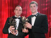 15 October 2010; Tipperary hurlers Eoin Kelly, left, and Paul Curran with their GAA Hurling All-Star awards during the 2010 GAA All-Stars Awards, sponsored by Vodafone. Citywest Hotel & Conference Centre, Saggart, Co. Dublin. Picture credit: Ray McManus / SPORTSFILE