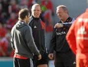 16 October 2010; Injured Munster players Tomas O'Leary, left, and Paul O'Connell, centre, with squad advisor Mick Galwey before the game. Heineken Cup Pool 2, Round 2, Munster v Toulon, Thomond Park, Limerick. Picture credit: Diarmuid Greene / SPORTSFILE