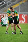 17 October 2010; Philip Bonny, Bryansford St Patrick's, right, is consoled by team-mate Neil Murray after the match. Down County Senior Football Championship Final, Burren St Mary's v Bryansford St Patrick's, Pairc Esler, Newry, Co. Down. Picture credit: Brian Lawless / SPORTSFILE