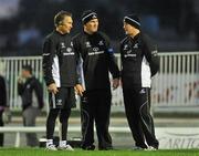 15 October 2010; Connacht head coach Eric Elwood, right, talks with team manager Tim Allnutt, centre, and backs coach Brian Melrose. Amlin Challenge Cup, Pool 1, Round 2, Connacht v Aviron Bayonnais, Sportsground, Galway. Picture credit: Barry Cregg / SPORTSFILE