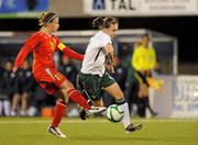 18 October 2010; Katie McCabe, Republic of Ireland, in action against Marjana Naceva, FYR Macedonia. UEFA European Women's U17 Championship First Qualifying Round, FYR Macedonia v Republic of Ireland, Seaview, Belfast, Co. Antrim. Picture credit: Oliver McVeigh / SPORTSFILE