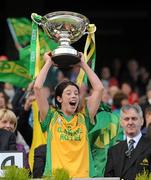 26 September 2010; Donegal captain Aoife McDonnell lifts the cup after the game. TG4 All-Ireland Intermediate Ladies Football Championship Final, Donegal v Waterford, Croke Park, Dublin. Picture credit: Brendan Moran / SPORTSFILE