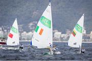 8 August 2016; Annalise Murphy of Ireland leads Race 1 of the Women's Laser Radial on the Escola Naval course, Copacabana, ahead of Lijia Xu of China and Gintare Scheidt of Lithuania during the 2016 Rio Summer Olympic Games in Rio de Janeiro, Brazil. Photo by David Branigan/Sportsfile