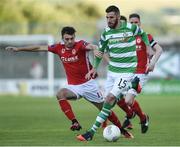 8 August 2016; Gavin Brennan of Shamrock Rovers in action against Mark Timlin of St Patrick's Athletic in the EA Sports Cup semi final at Tallaght Stadium in Tallaght, Dublin.  Photo by David Maher/Sportsfile