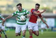 8 August 2016; Shane Hanney of Shamrock Rovers in action against Mark Timlin of St Patrick's Athletic in the EA Sports Cup semi final at Tallaght Stadium in Tallaght, Dublin.  Photo by David Maher/Sportsfile