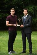 9 August 2016; David McMillan of Dundalk FC who was presented with the SSE Airtricity/SWAI Player of the Month Award for July 2016 from Ronan Brady, Head of Marketing & Digital, SSE Airtricity at Merrion Square in Dublin. Photo by David Maher/Sportsfile