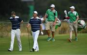9 August 2016; Seamus Power, left, and Padraig Harrington of Ireland are followed by their caddies John Rathouz and Ronan Flood, during a practice round ahead of the Men's Strokeplay competition at the Olympic Golf Course, Barra de Tijuca, during the 2016 Rio Summer Olympic Games in Rio de Janeiro, Brazil. Photo by Brendan Moran/Sportsfile