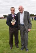 9 August 2016; Trainer Jim Bolger with Ronnie Delany, winner of the gold medal in the 1500m in the 1956 Olympic Games in Melbourne, Australia pictured at the fifth annual Hurling for Cancer Research, a celebrity hurling match in aid of the Irish Cancer Society in St Conleth’s Park, Newbridge.   Ireland's top GAA and horseracing stars lined out for the game, organised by horseracing trainer Jim Bolger and National Hunt jockey Davy Russell. To date the event has raised €400,000 for the Irish Cancer Society, the leading voluntary funder of cancer research in Ireland. St Conleth’s Park, Newbridge, Kildare. Photo by David Maher/Sportsfile
