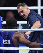 9 August 2016; USA boxing coach Billy Walsh issues instructions to Charles Albert Conwell of USA during the men's middleweight preliminaries in the Riocentro Pavillion 6 Arena, Barra da Tijuca, during the 2016 Rio Summer Olympic Games in Rio de Janeiro, Brazil. Photo by Ramsey Cardy/Sportsfile