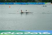 10 August 2016; New Zealand rowers practice on the water before the cancellation of the event for the day in Lagoa Stadium, Copacabana, during the 2016 Rio Summer Olympic Games in Rio de Janeiro, Brazil. Photo by Ramsey Cardy/Sportsfile