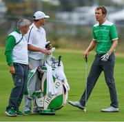10 August 2016; Seamus Power, right, of Ireland with his caddy John Rathouz and Team Ireland golf captain Paul McGinley during a practice round ahead of the Men's Strokeplay competition at the Olympic Golf Course, Barra de Tijuca, during the 2016 Rio Summer Olympic Games in Rio de Janeiro, Brazil. Photo by Brendan Moran/Sportsfile