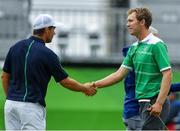 10 August 2016; Padraig Harrington, left, and Seamus Power of Ireland shake hands after a practice round ahead of the Men's Strokeplay competition at the Olympic Golf Course, Barra de Tijuca, during the 2016 Rio Summer Olympic Games in Rio de Janeiro, Brazil. Photo by Brendan Moran/Sportsfile