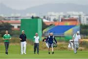 10 August 2016; Members of the Ireland golf team, from left, Seamus Power, Padraig Harrington, captain Paul McGinley, caddy Ronan Flood and caddy John Rathouz during a practice round ahead of the Men's Strokeplay competition at the Olympic Golf Course, Barra de Tijuca, during the 2016 Rio Summer Olympic Games in Rio de Janeiro, Brazil. Photo by Brendan Moran/Sportsfile