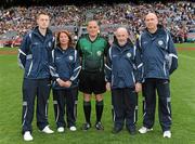 12 September 2010; Referee Karl O'Brien with his umpires. Gala All-Ireland Senior Camogie Championship Final, Galway v Wexford, Croke Park, Dublin. Picture credit: Oliver McVeigh / SPORTSFILE