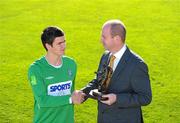20 October 2010; Jake Kelly, Bray Wanderers, who was presented with the Airtricity / SWAI Player of the Month award for September 2010, by Stephen Wheeler, Managing Director of Airtricity. Carlisle Grounds, Bray, Co. Wicklow. Picture credit: Alan Place / SPORTSFILE