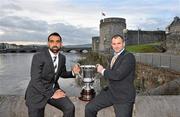 21 October 2010; Australia captain Adam Goodes, left, and Ireland captain Steven McDonnell with the Cormac McAnallen Perpetual Trophy at a civic reception for the Ireland and Australian teams ahead of this weekend's first International Rules Series game. City Hall, Merchants Quay, Limerick. Picture credit: Diarmuid Greene / SPORTSFILE