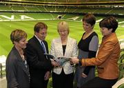 21 October 2010; Mary Hanafin TD, Minister for Tourism, Culture and Sport, with the authors of the Children's Sport Participation And Physical Activity Study with, from left, Catherine Woods, Niall Moyna, Deborah Tannehill and Julia Walsh, during the launch of an Irish Sports Council research publication. Aviva Stadium, Lansdowne Road, Dublin. Picture credit: Matt Browne / SPORTSFILE