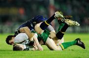 23 October 2010; Niall McNamee, Ireland, is tackled to the ground by Patrick Dangerfield, Australia. Irish Daily Mail International Rules Series 1st Test, Ireland v Australia, Gaelic Grounds, Limerick. Picture credit: Ray McManus / SPORTSFILE