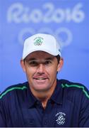 10 August 2016; Padraig Harrington of Ireland during a press conference after a practice round ahead of the Men's Strokeplay competition at the Olympic Golf Course, Barra de Tijuca, during the 2016 Rio Summer Olympic Games in Rio de Janeiro, Brazil. Photo by Brendan Moran/Sportsfile