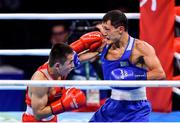 10 August 2016; Hasanboy Dusmatov, left, of Uzbekistan in action against Birzhan Zhakypov of Kazakhstan during their Men's Light Flyweight Quaterfinal bout at the Riocentro Pavillion 6 Arena during the 2016 Rio Summer Olympic Games in Rio de Janeiro, Brazil. Photo by Stephen McCarthy/Sportsfile Photo by Stephen McCarthy/Sportsfile