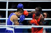 10 August 2016; Benson Gicharu Njangiru, right, of Kenya in action against Tsendbaatar Erdenebat of Mongolia during their Men's Bantamweight Preliminary bout at the Riocentro Pavillion 6 Arena during the 2016 Rio Summer Olympic Games in Rio de Janeiro, Brazil. Photo by Stephen McCarthy/Sportsfile