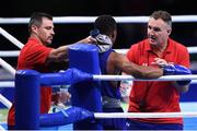 10 August 2016; Team USA coach Billy Walsh with Gary Russell during their Men's Light Welterweight Preliminary bout with Richardson Hitchins of Haiti at the Riocentro Pavillion 6 Arena during the 2016 Rio Summer Olympic Games in Rio de Janeiro, Brazil. Photo by Stephen McCarthy/Sportsfile Photo by Stephen McCarthy/Sportsfile