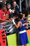 10 August 2016; Gary Russell of USA, is congratulated following his Men's Light Welterweight Preliminary bout with Richardson Hitchins of Haiti at the Riocentro Pavillion 6 Arena during the 2016 Rio Summer Olympic Games in Rio de Janeiro, Brazil. Photo by Stephen McCarthy/Sportsfile