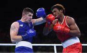 10 August 2016; Joe Ward of Ireland, left, in action against Carlos Andres Mina of Ecuador during their Light-Heavyweight preliminary round of 16 bout at the Riocentro Pavillion 6 Arena during the 2016 Rio Summer Olympic Games in Rio de Janeiro, Brazil. Photo by Ramsey Cardy/Sportsfile