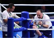10 August 2016; Team Ireland coach Zaur Antia speaks with Joe Ward of Ireland during their Light-Heavyweight preliminary round of 16 bout against Carlos Andres Mina of Ecuador at the Riocentro Pavillion 6 Arena during the 2016 Rio Summer Olympic Games in Rio de Janeiro, Brazil. Photo by Stephen McCarthy/Sportsfile