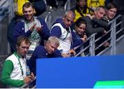 10 August 2016; Team Ireland golf captain Paul McGinley, centre, watches on during the Light-Heavyweight preliminary round of 16 bout between Joe Ward of Ireland and Carlos Andres Mina of Ecuador at the Riocentro Pavillion 6 Arena during the 2016 Rio Summer Olympic Games in Rio de Janeiro, Brazil. Photo by Ramsey Cardy/Sportsfile
