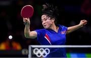 10 August 2016; Song I Kim of the Democratic People's Republic of Korea competes in the Women's Single's Bronze Medal Match between Song I Kim of the Democratic People's Republic of Korea and Ai Fukuhara of Japan in the Riocentro Pavillion 3 Arena during the 2016 Rio Summer Olympic Games in Rio de Janeiro, Brazil. Photo by Stephen McCarthy/Sportsfile