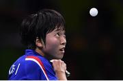 10 August 2016; Song I Kim of the Democratic People's Republic of Korea competes in the Women's Single's Bronze Medal Match between Song I Kim of the Democratic People's Republic of Korea and Ai Fukuhara of Japan in the Riocentro Pavillion 3 Arena during the 2016 Rio Summer Olympic Games in Rio de Janeiro, Brazil. Photo by Stephen McCarthy/Sportsfile