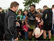 11 August 2016; Ulster's Charles Piutau along with ten year old Thomas Watt, right, and his father John Watt during an open training session at Virginia RFC in Virginia, Co Cavan. Photo by Oliver McVeigh/Sportsfile