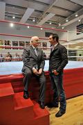 24 October 2010: Olympic silver medallist Kenny Egan and RTE's Boxing commentator Jimmy Magee, left, at the official opening of the new Neilstown Boxing Club. Neilstown, Clondalkin, Dublin. Picture credit; David Maher / SPORTSFILE