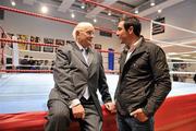 24 October 2010: Olympic silver medallist Kenny Egan and RTE's Boxing commentator Jimmy Magee, left, at the official opening of the new Neilstown Boxing Club. Neilstown, Clondalkin, Dublin. Picture credit; David Maher / SPORTSFILE