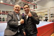 24 October 2010: Olympic silver medalist Kenny Egan and RTE's Boxing commentator Jimmy Magee, left, at the official opening of the new Neilstown Boxing Club. Neilstown, Clondalkin, Dublin. Picture credit; David Maher / SPORTSFILE