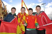 24 October 2010; Castlebar Mitchels supporters left to right, Ethan Gibbons, age 11, Ryan Padden, age 12, Cathal Hastings, age 12 and Shane Hegarty, age 11, all from Castlebar, before the start of the game. Mayo County Senior Football Championship Final, Castlebar Mitchels v Ballintubber, McHale Park, Castlebar, Co. Mayo. Picture credit: David Maher / SPORTSFILE