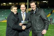 23 October 2010; AFLPA Player Development General Manager Steve Alessio, right, GPA Chief Executive Dessie Farrell and Tadgh Kennelly, centre, on the announcement of a joint agreement between both players’ bodies to assist Irish players involved in Aussie Rules. AFLPA/GPA Joint Agreement, Gaelic Grounds, Limerick. Picture credit: Ray McManus / SPORTSFILE