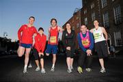 25 October 2010; Members of the adidas Virgin Marathon team, from left, Glen Johnson, from Clonmel, Co. Tipperary, Louise Rafferty, from Carrickmacross, Co. Monaghan, Donal Ryan, from Thurles, Co. Tipperary, Joanne Connolly, from Raheny, Dublin, Paul Glacken, from Ballymoney, Co. Antrim, and Sarah Cahill, from Ballintemple, Cork, ahead of the Lifestyle Sports - adidas Dublin Marathon 2010. Dublin. Picture credit: Stephen McCarthy / SPORTSFILE