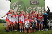 11 August 2016; New York celebrate after winning the GAA World Games Camogie and Ladies Football Irish Shields during Day 3 of the Etihad Airways GAA World Games 2016 at UCD in Dublin. Photo by Sam Barnes/Sportsfile